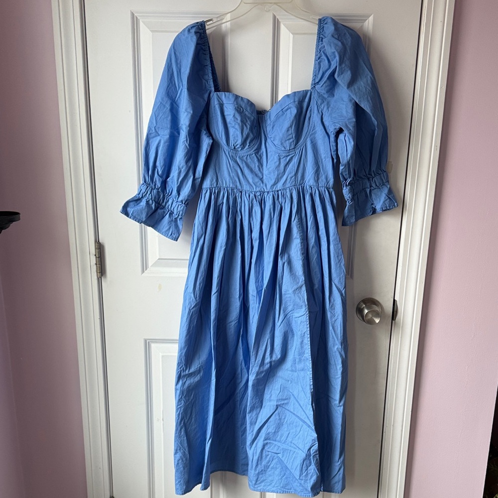 Forever 21 Cornflower Blue Puff Sleeve Midi Dress